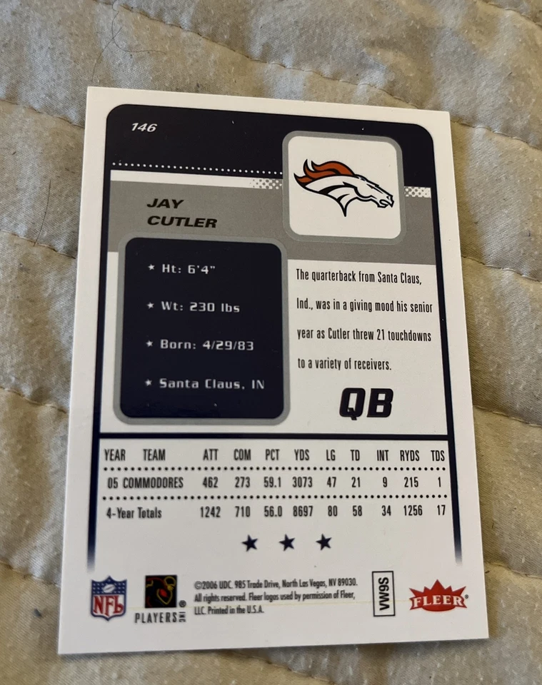 Fleer Futures Jay Cutler #146 2006 novato radiocontrol Denver Broncos Foto 2 de 2