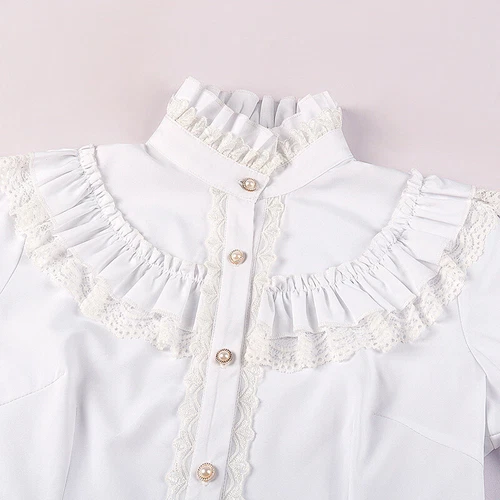 Ladies Shirt Ruffled Lace Top Victorian Blouse Bowknot Retro Gothic Chic Elegant - Bild 13 von 23