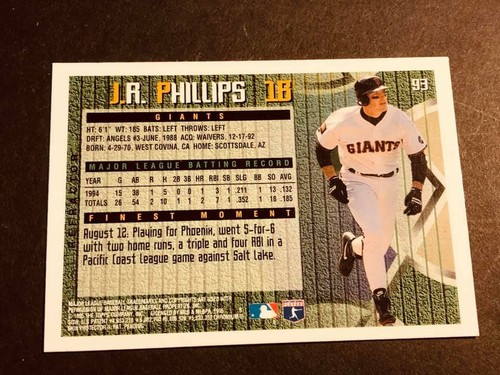 1995 Topps Finest Refractor w/peel J.R. Phillips Giants #93 - Picture 2 of 2