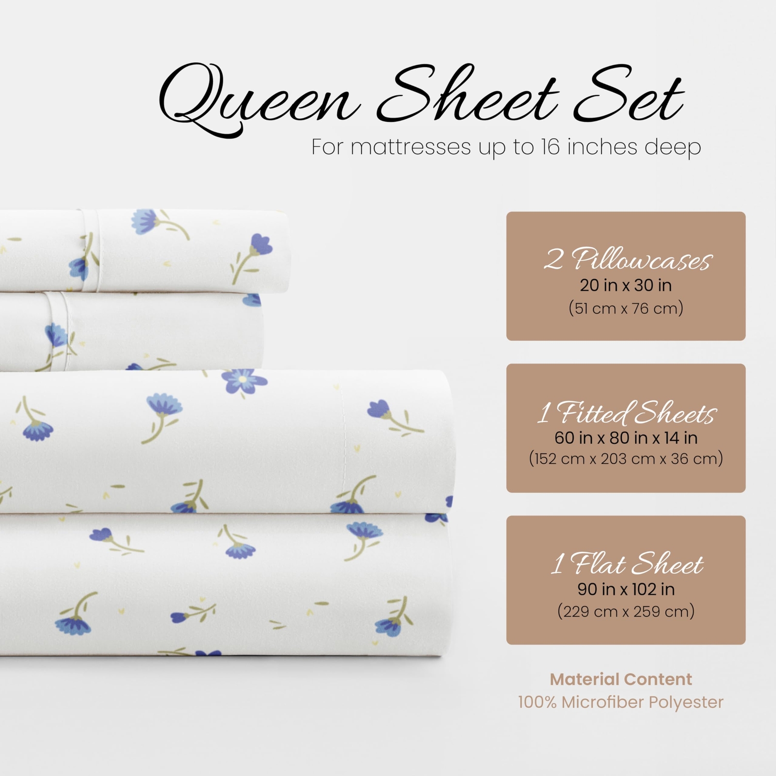 4 Piece Queen Sheet Set Light Blue Floral - Sleep Ever with These Ultra-Soft ...