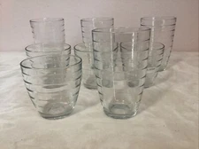 RIBBED CIRCLES CLEAR GLASS (x4) Highball & (x4) Double Old-Fashion Glasses