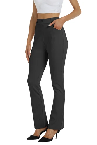 Women Bussiness Slacks Pant Soft Comfy Elastic Casual Stretch Bootcut Trousers - Picture 37 of 66