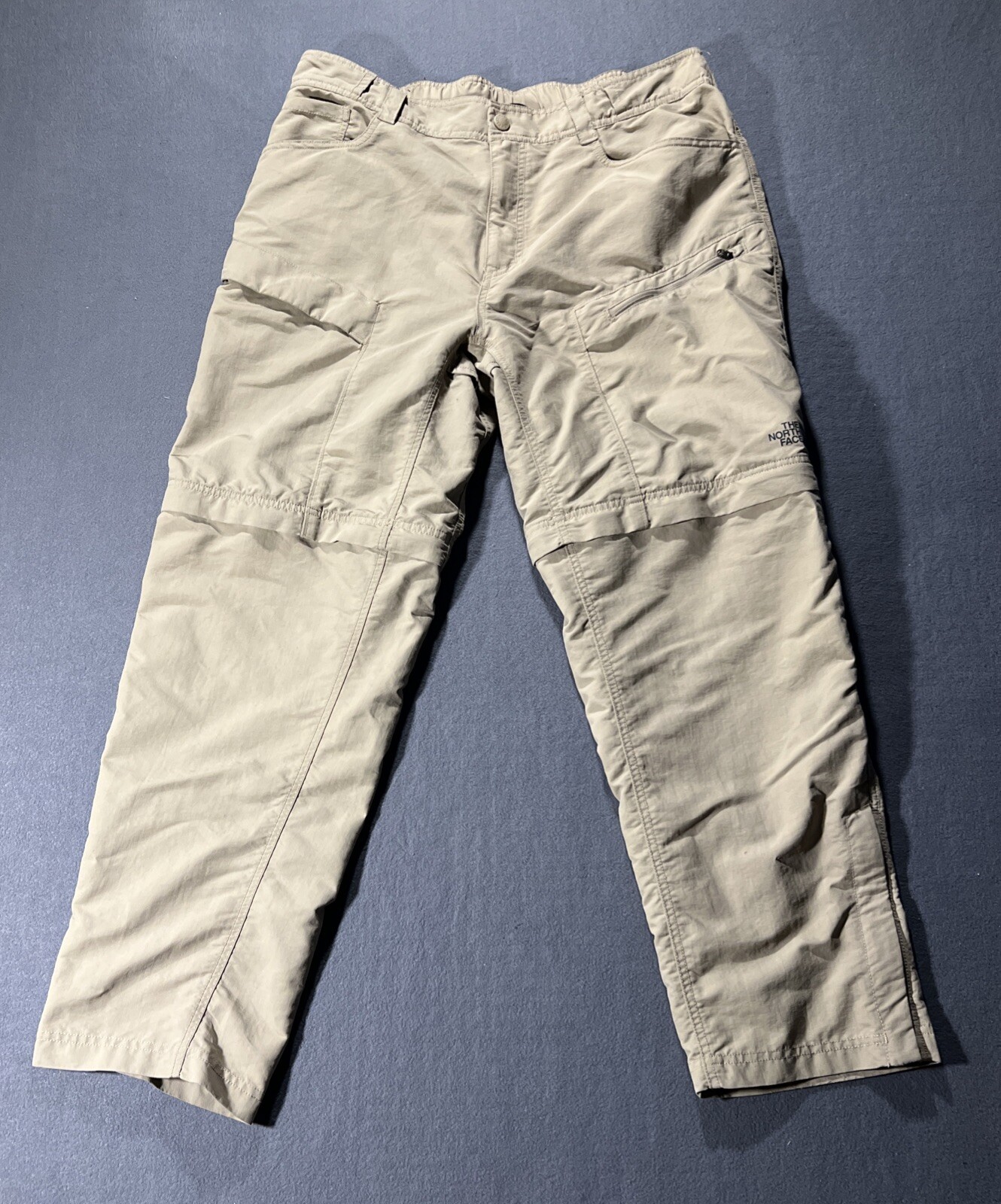 North Face Convertible Cargo Hiking Pants for Men Large Tan Khaki Zip-Off