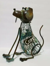 🐕‍🦺L@@K🐕 13¼" Tall Brown & Teal Metal DOG WINE CORK HOLDER from PICNIC PLUS 