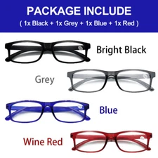 4Pair Reading Glasses Rectangular Business Metal Reader +1.0 1.5 2.0 2.5 3.0 3.5