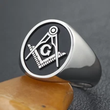Freemason Masonic Ancient Solid Signet Sterling Silver Ring