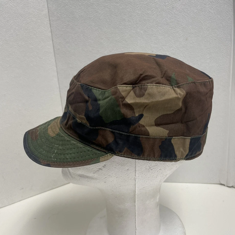 Woodland Camouflage Pattern Printed Cap w/soft Ear Flaps Size 7-1/4  Army Style - Image 2 of 4