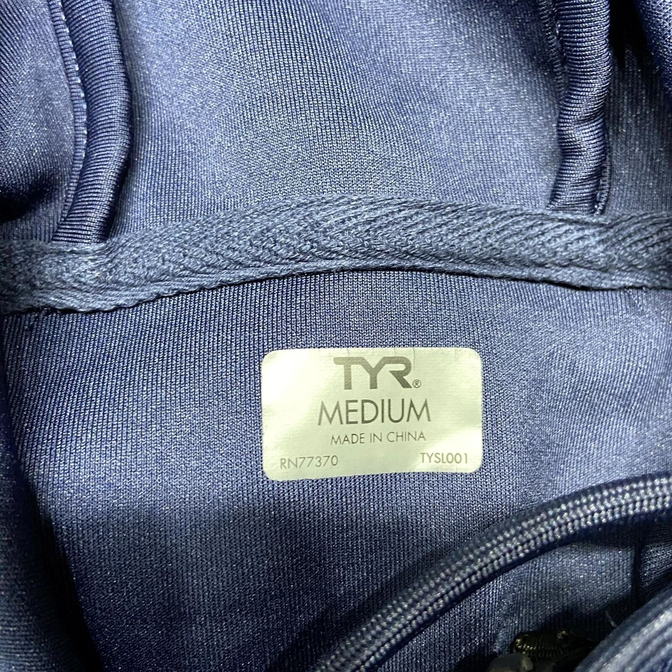 TYR Full Zip Up Stretch Blue Hooded Sweatshirt Hoodie Men's Size Medium - Image 4 of 4