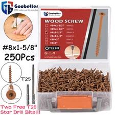 250X Torx T25 Star Flat Head Screw #8x1-5/8" Outdoor Wood Screw T25 Star Bit Set