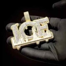 3 Ct Round Cut Real Moissanite Customize Letter Pendant 14K Yellow Gold Plated