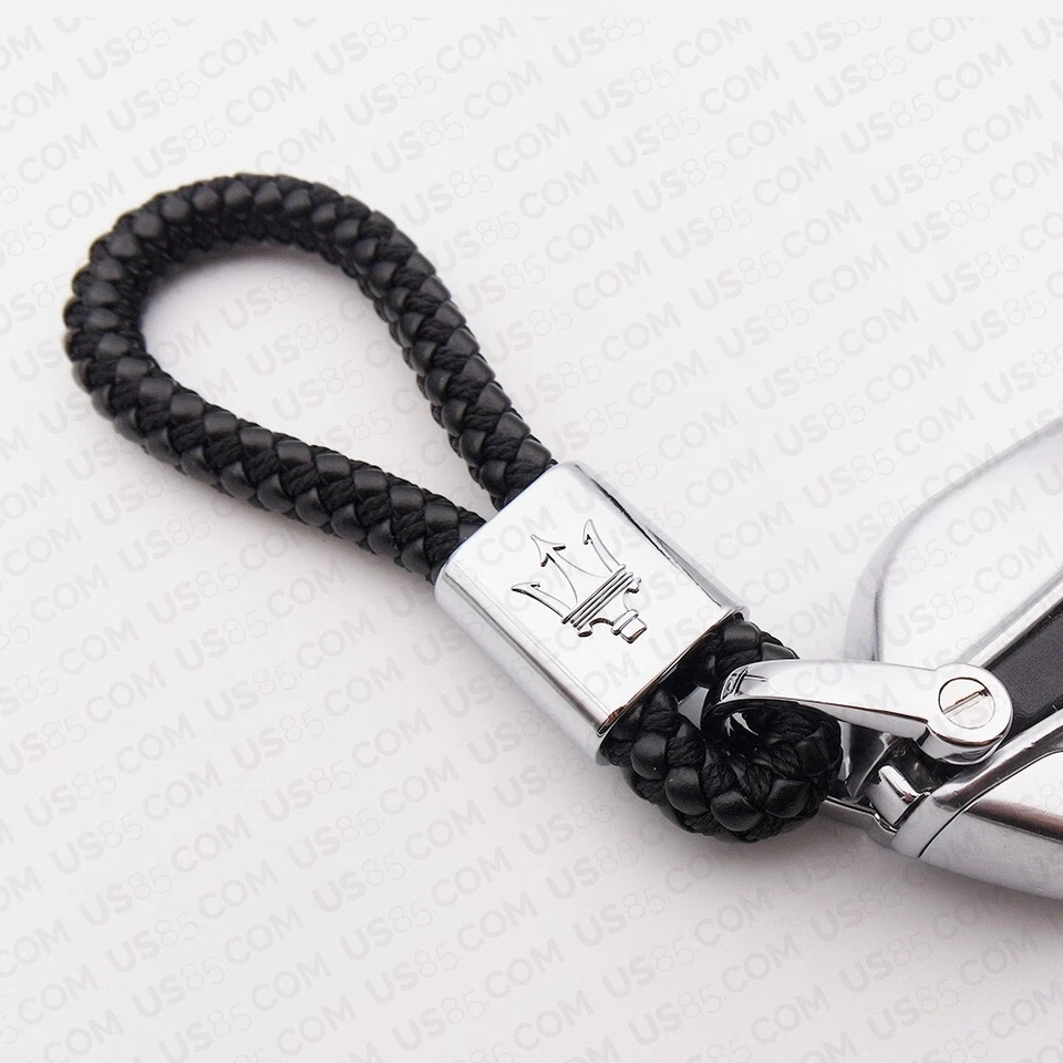 MASERATI LOGO EMBLEM CAR KEYCHAIN WEAVE STYLE LEATHER KEYCHAIN RING DECORATION - Image 2 of 2