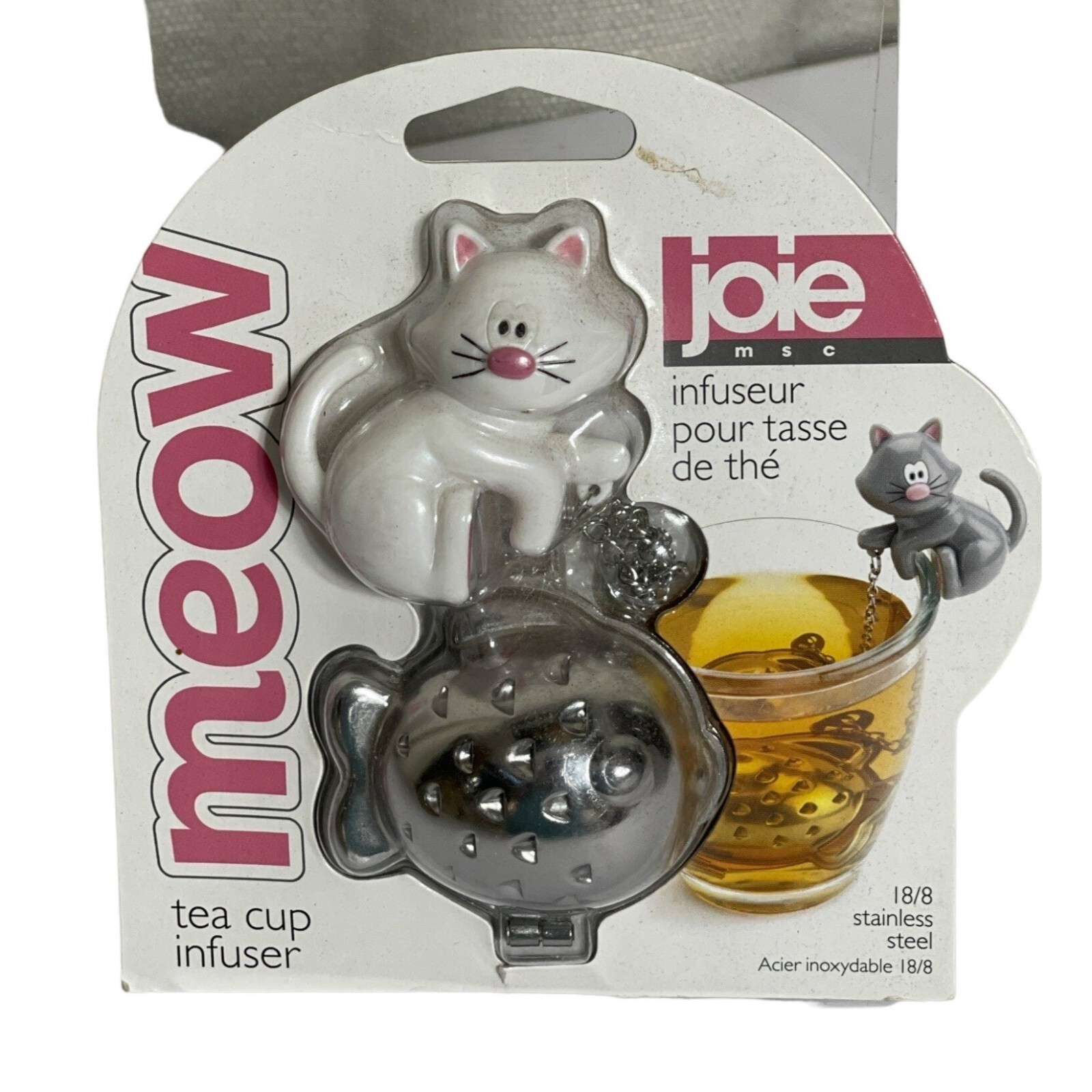 New joie Tea Cup Infuser Meow White Cat Kitten Fish 18/8 Stainless