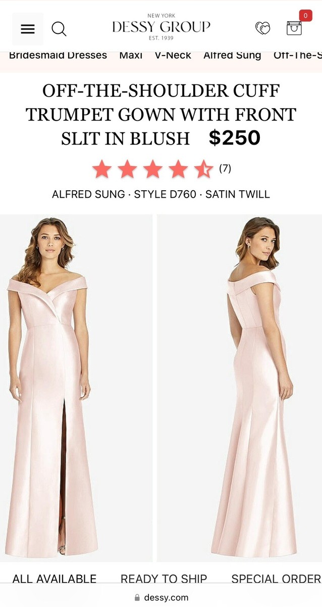 ALFRED SUNG D760 SATIN TWILL DESSY DRESS TRUMPET GOWN SLIT BLUSH NEW NWT Sz 4
