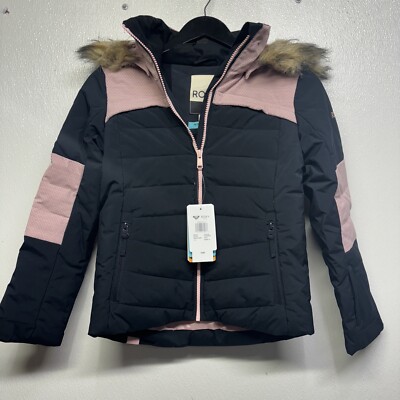 Roxy Kid Girls Black/Pink Colorblock Bamba Hooded Jacket Size 10/M #5L1B