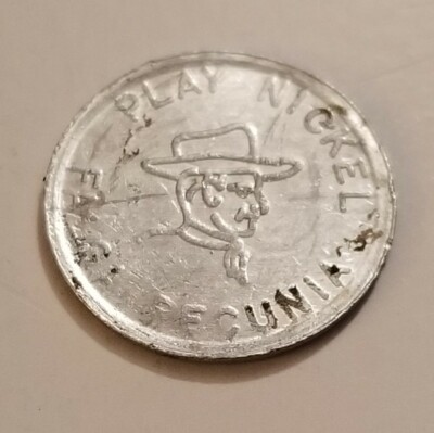 1957 Uncle Sam Play Nickel Token Falsa Pecunia w/ Cowboy 5 Cents