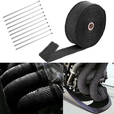 2" 50ft Roll Fiberglass Exhaust Header Pipe Heat Wrap Tape Black +10 Ties Kit
