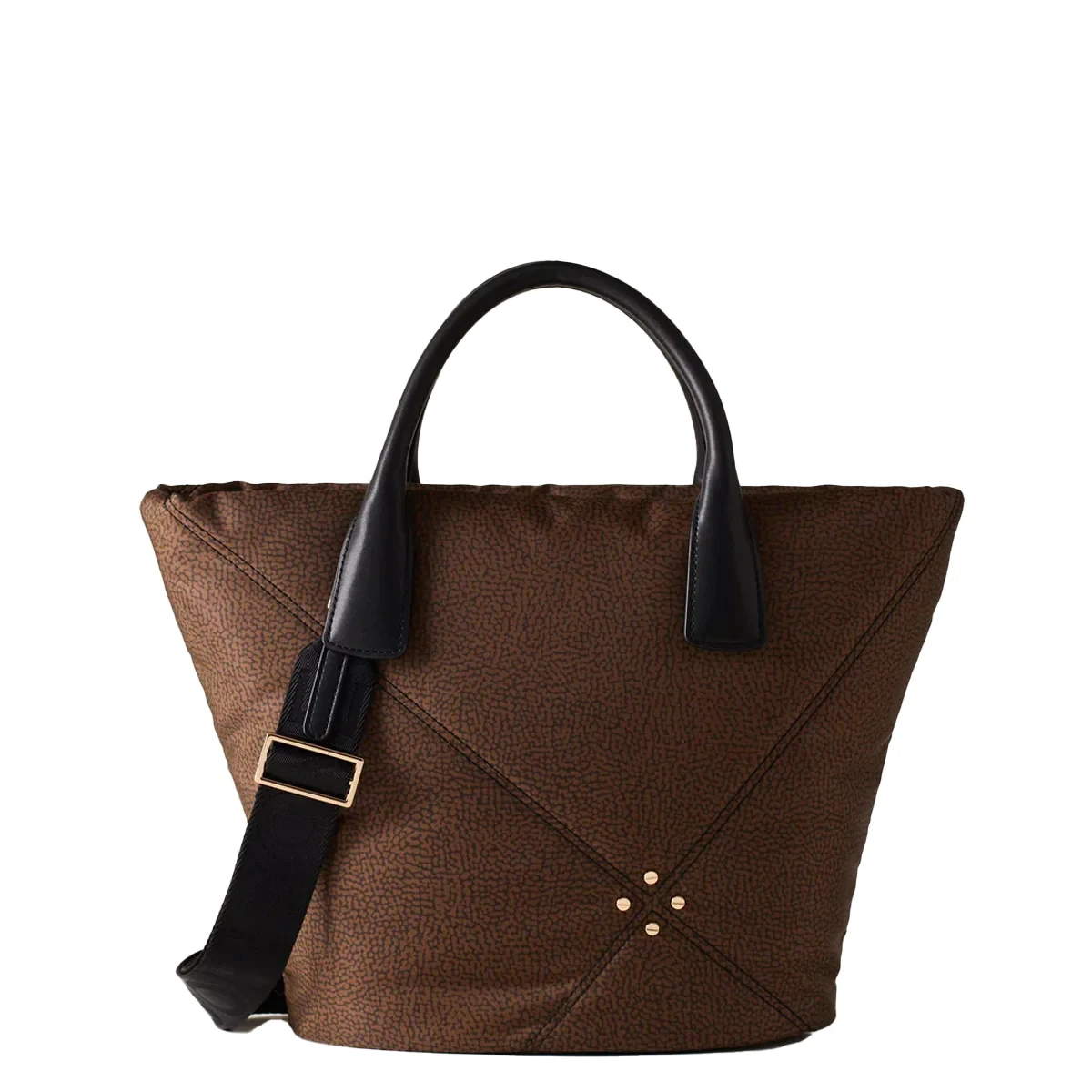 NEW Borbonese Borsa a mano Quarter Medium in Nylon Castagna Nero 933671AH1