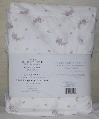 Rachel Ashwell Simply Shabby Chic Twin Sheet Set Lavender Purple Lilac ROSE~NIP - Picture 2 of 5