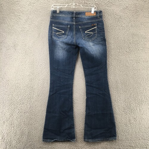 Seven7 Flare Leg Jeans Womens Actual Size 32x32 Blue Denim Low Rise Zip Fly - Picture 10 of 16