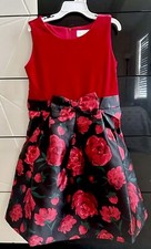 The Children's Place Girl Size 8 Floral Velour Fit Flare Christmas-Red Dress-NWT