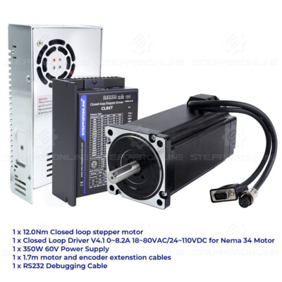 1 Axis Nema 34 Closed Loop Stepper Servo Motor 1700oz.in & Hybrid Driver CNC Kit