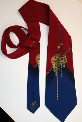 Frank Loyd Wright Architect Boxelder Geometric Mens  Silk Tie Red Blue  
