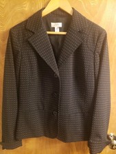 Ann Taylor Loft Black White Polka Dot Blazer Jacket with pockets size 12
