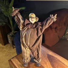 Vintage Poseable Clown Doll Resin Head Hands Feet Bendable Limbs 32cm