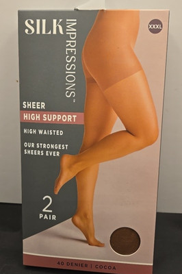 Silk Impressions Pantyhose 2 Pack X XXL Coffee Bean 40 Denier High Support Sheer