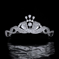 Vintage Royal Zircon Bridal Crown Copper Wedding Tiara for Brides