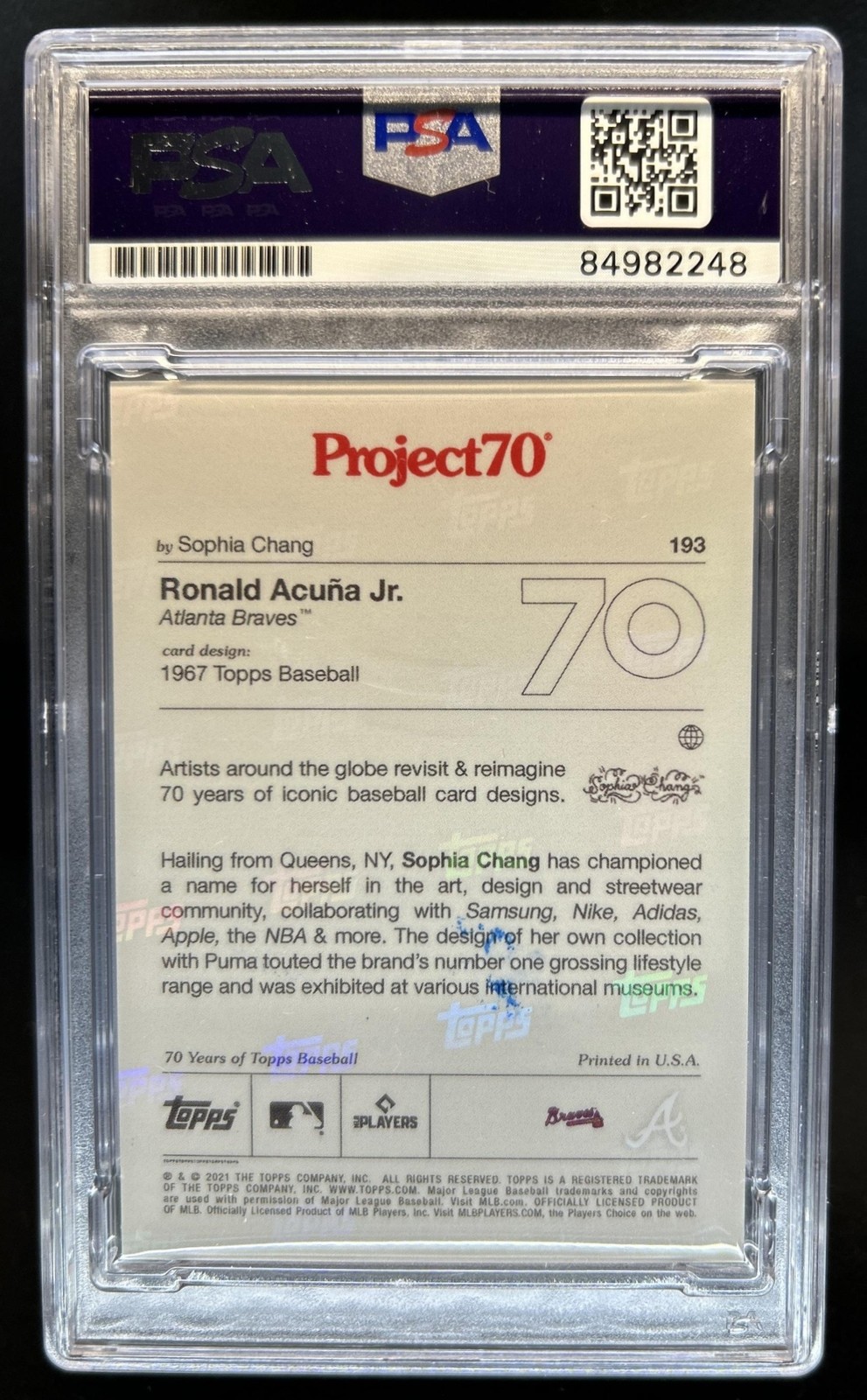 2021 Topps Project70 Ronald Acuna Jr. IP Auto #193 Braves PSA Authentic view 2