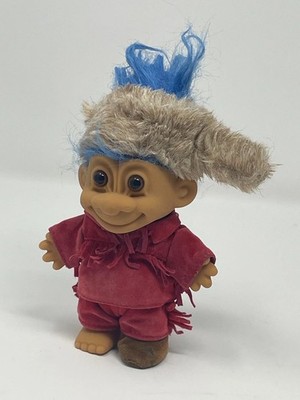 DAVY CROCKETT TROLL  Daniel Boone Mountain Man Coonskin Cap BLUE Russ
