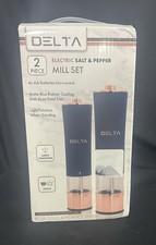 DELTA Electric Salt & Pepper Mill Set, Light Function, Battery, Blue/Rose Gold