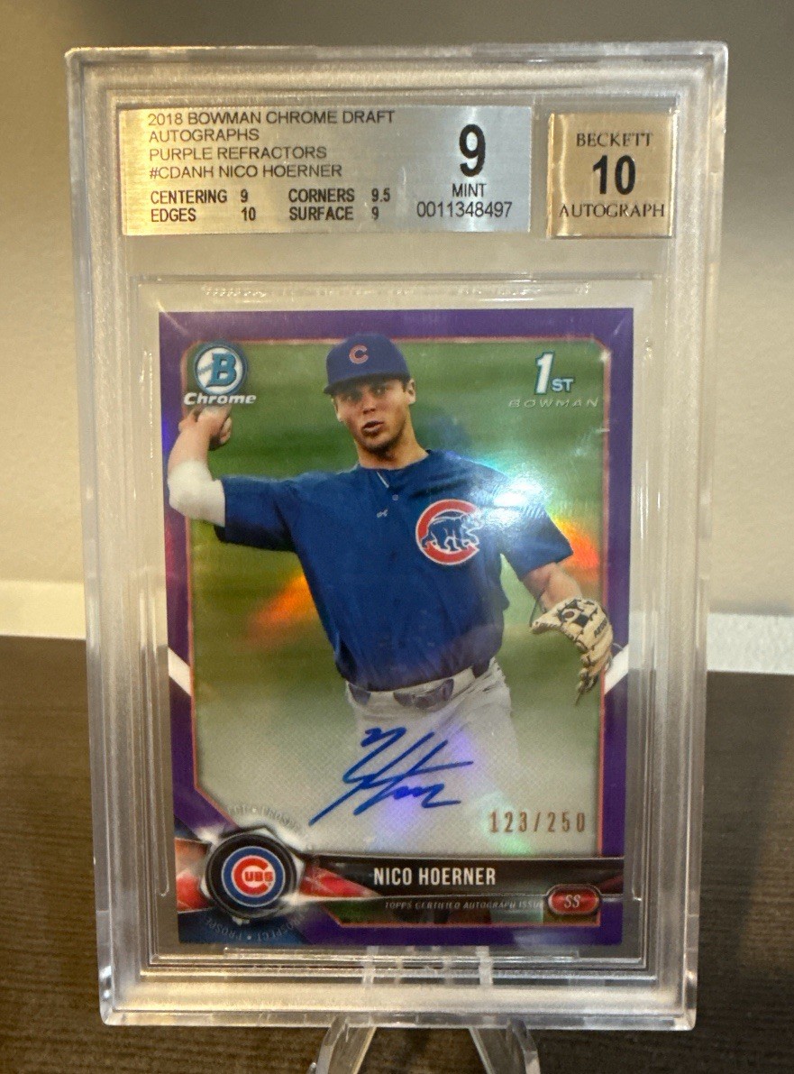 2018 Bowman Chrome Draft NICO HOERNER 1st RC #/250 Purple Refractor AUTO BGS 9