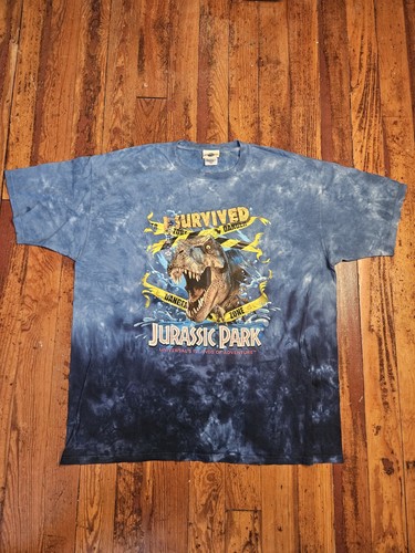Jurassic Park I Survived Universal Studios Vtg Shirt Tie Dye Blue Acid