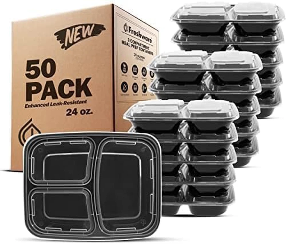 50 BPA-Free Meal Prep Containers, 3 Compartment Bento Boxes, 24 Oz, 6 Pack
Opens in a new window or
