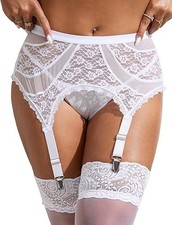 """Black High Waisted Garter Belt for Thigh Highs Stockings Strap Metal Clip S..