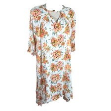 Matilda Jane Floral Midi Dress Women L White Pink Orange Sharkbite Hem Boho