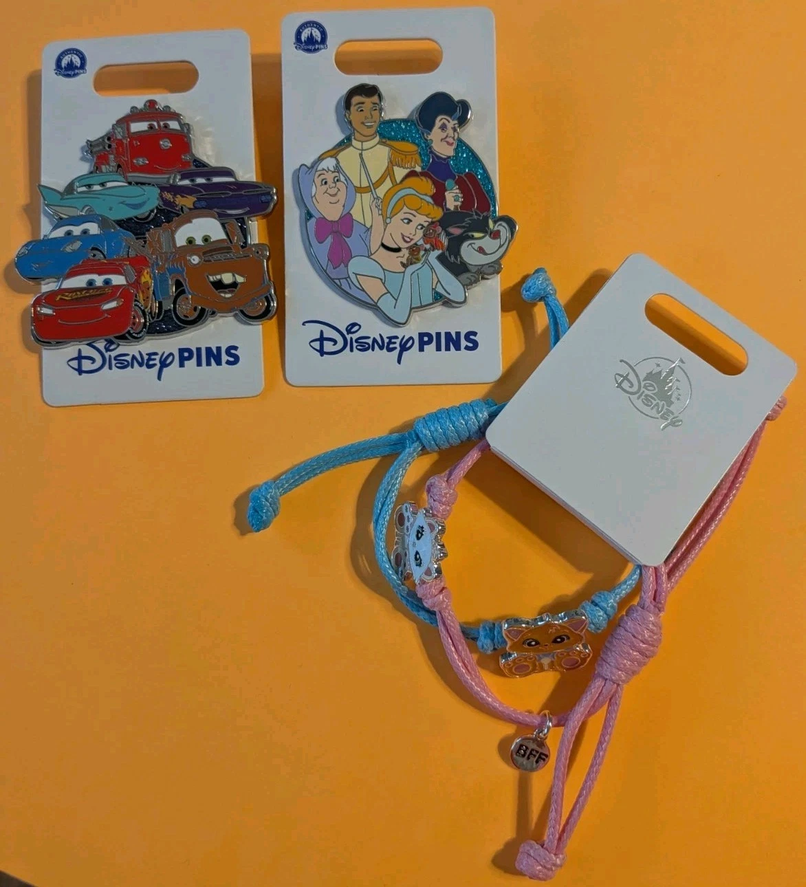 Disney Parks Cars Cluster Cinderella Cast & Aristocats BFF Bracelet Set