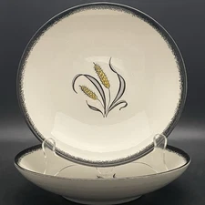 Western Stoneware Mar-crest Royal Wheat 2pc Soup/Salad Bowls c1950s USA 7.75"dia