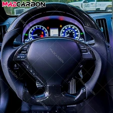 Hydro Dip Carbon Fiber Steering Wheel Fit 08-15 Infiniti G37 Sedan Black Stitch