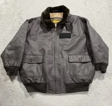 Landing Leathers Jacket Mens 2XL Brown Leather Navy Flight Bomber Flag Lining