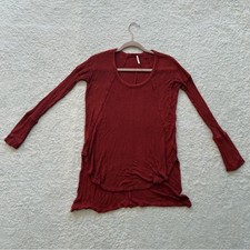 Urban Outfitters XS Red Waffle Knit Thermal Tunic Long Sleeve Scoop Neck Seamed