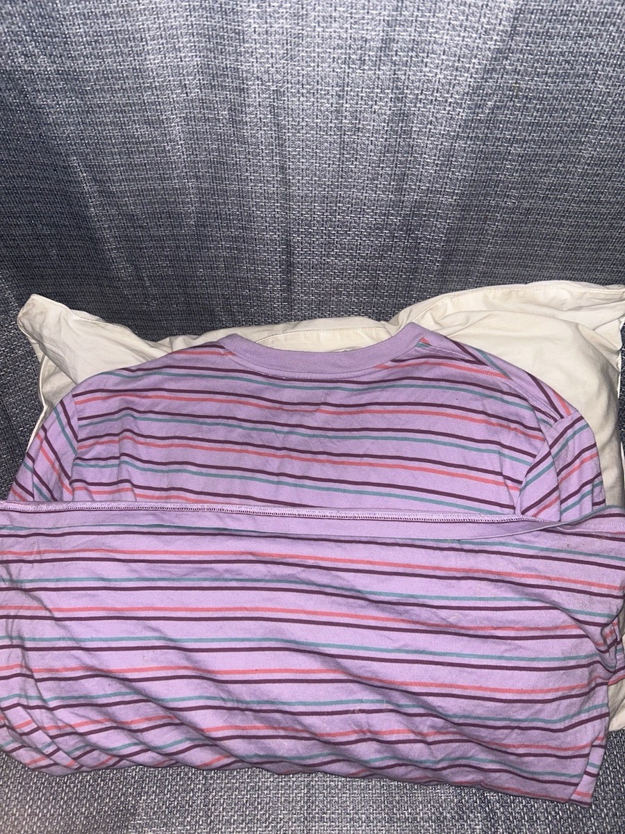 Supreme Striped Logo Cotton Crew Neck Short Sleeve T-Shirt Purple