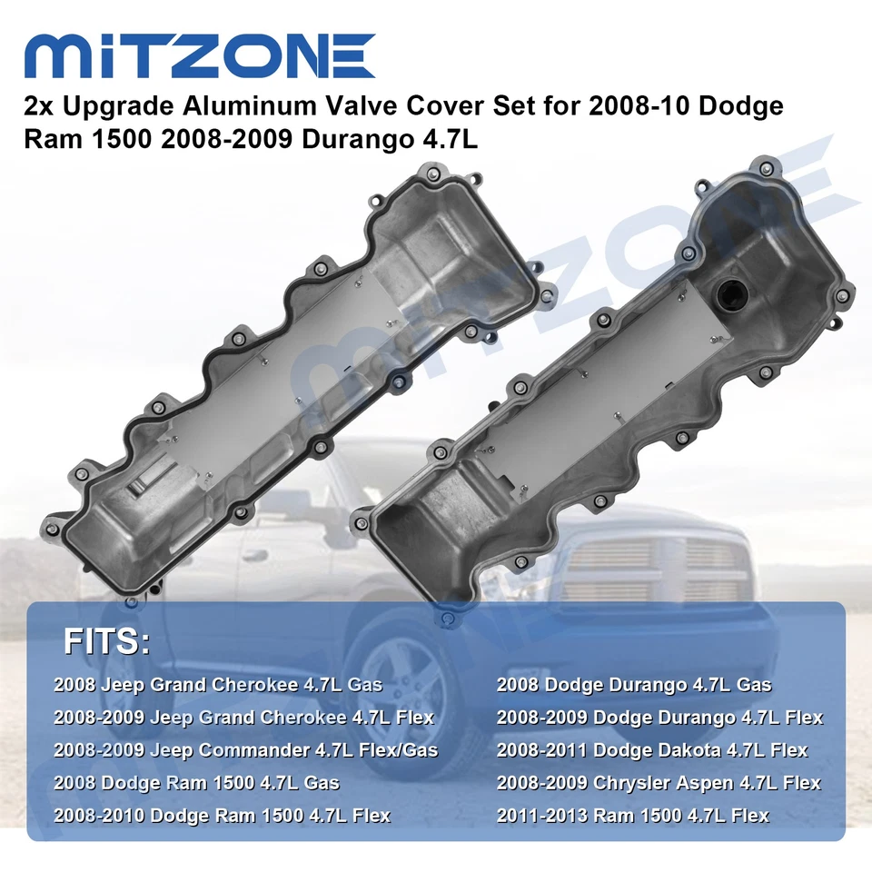 2x Upgrade Valve Cover Set for 2008-2010 Dodge Ram 1500 2011-2013 Ram 1500 4.7L - Image 3 of 4