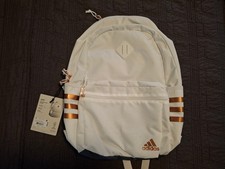 adidas Unisex Kids School Backpack White/Gold/Gray Zip, Pockets, Top Handle