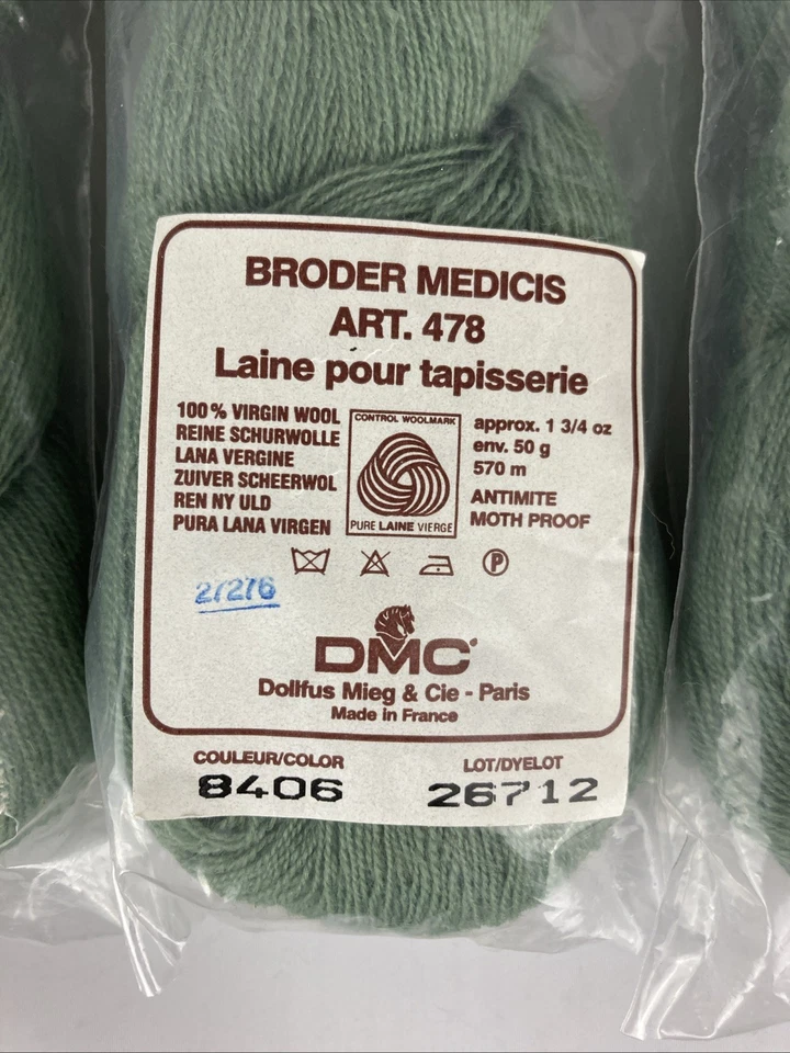 3 x HKS DMC Broder Medicis #8406 Green Virgin Wool Thread VTG 570m - Image 3 of 4