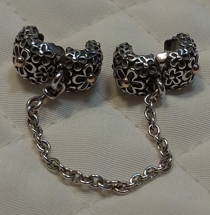 Pandora Bouquet Safety Chain Clip 790864-05 Sterling Silver, 14K Gold, Gift Bag - Image 3 of 4