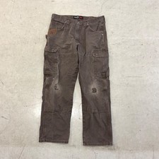 Wrangler RIGGS Ranger Pants Brown Distressed Ripstop Cargo 36x32 3W060DB