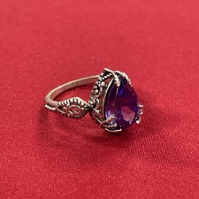 Sterling Silver 925 Teardrop Amethyst Gemstone Ring Size 5
